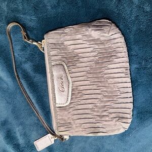 Coach Textured Silver Wristlet Clutch